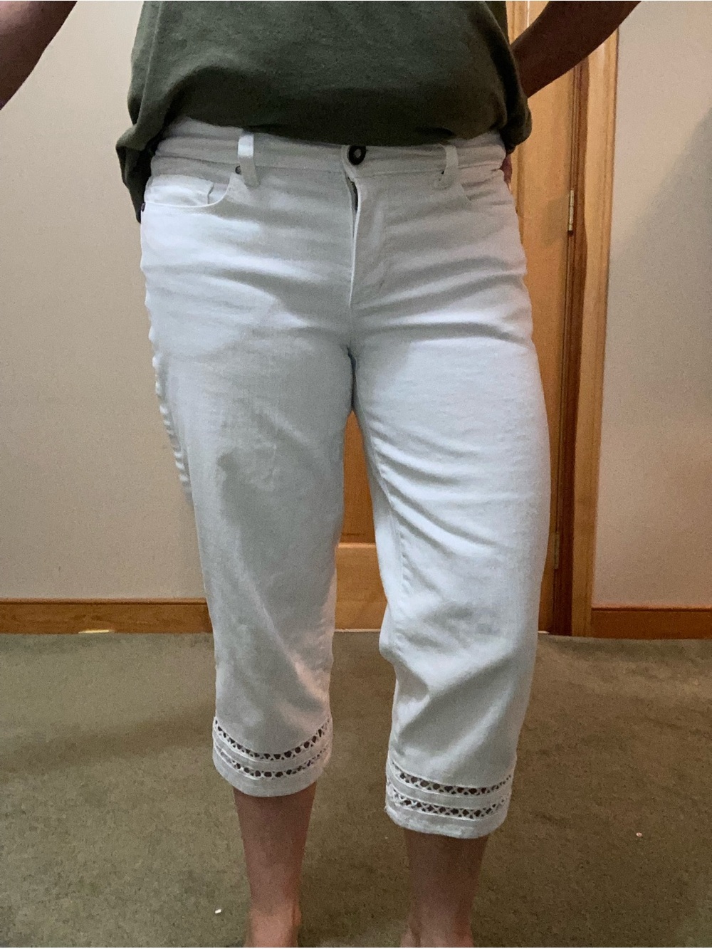 Christopher & Banks White Cropped Ankle Pants with Lace Trim